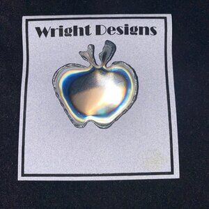 Apple Brooch 2 Inches Chrome-Plated Sheet Steel Hand-Cut David A Wright Designs